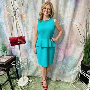 NEW 📌Loft Turquoise Wedding Guest - Semi-Formal Afternoon - Midi Peplum Dress